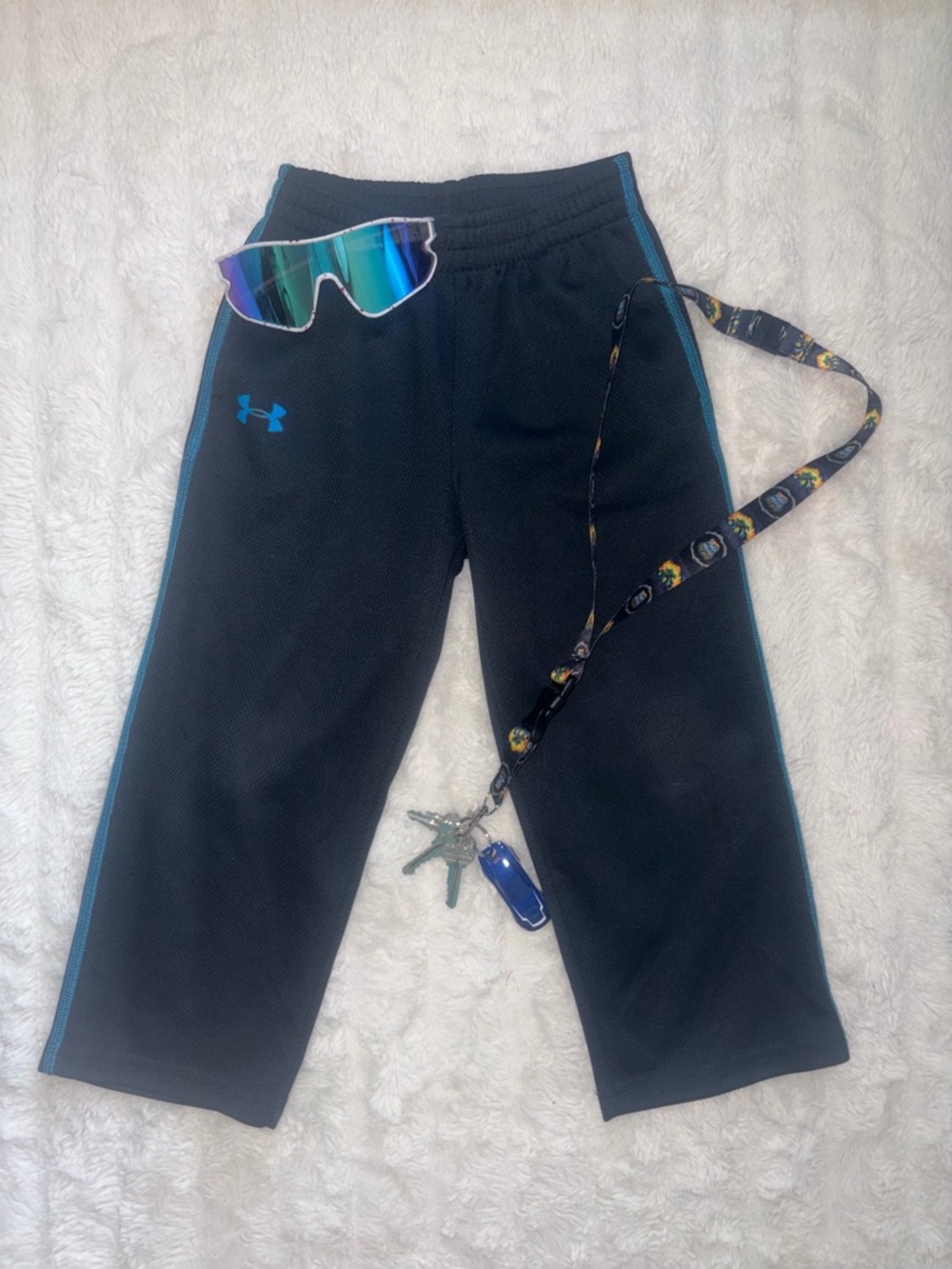 Under Armour Kids Athletic Pants Black Teal Logo Size 4 Joggers